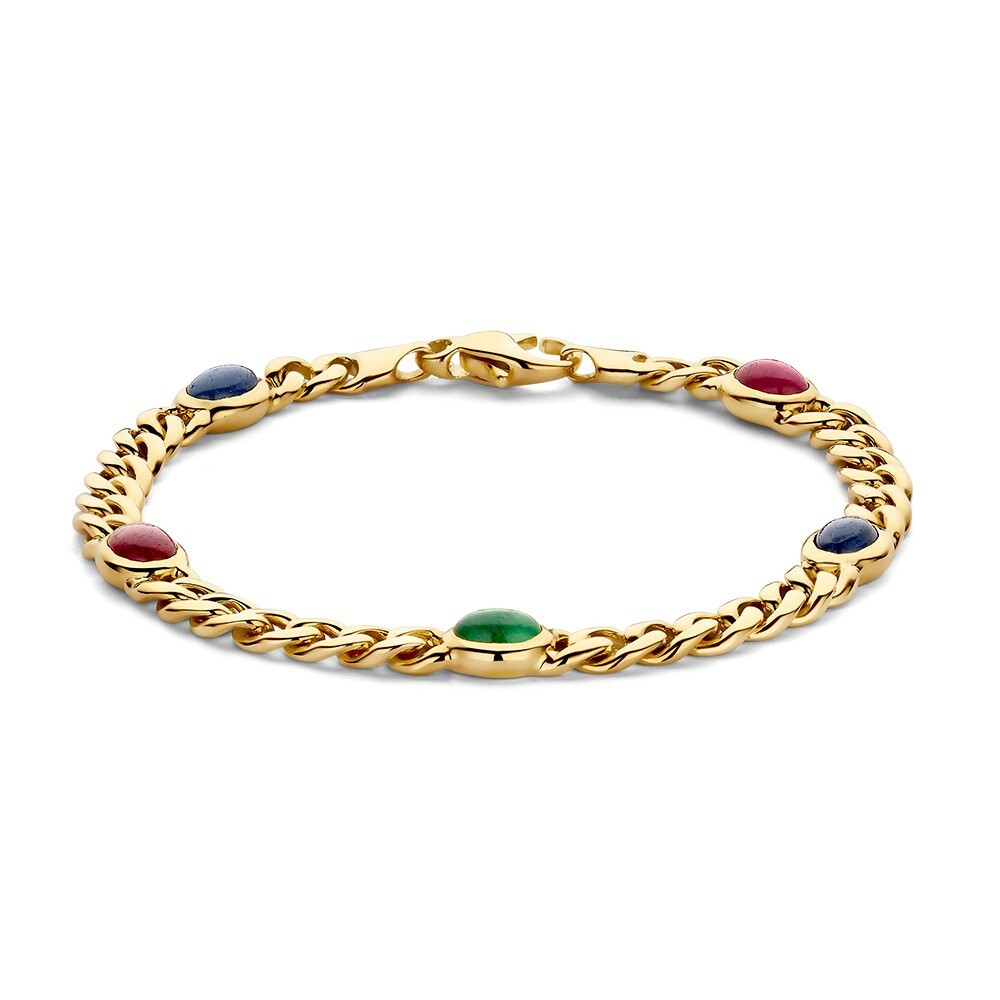 kleurrijke-armband-van-goud-met-vijf-edelstenen-in-groen-blauw-en-rood-van-7-mm-lengte-19-cm