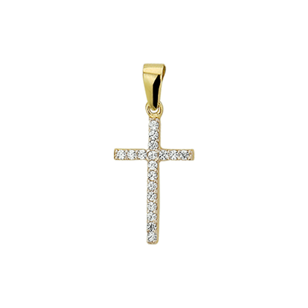 kruishanger-14-karaat-goud-glanzend-zirkonia-transparant-8-mm-breed-x-13-5-mm-hoog