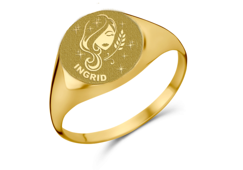 names4ever-gouden-ovale-zegelring-met-gegraveerd-vrouwelijk-gezicht-en-naam-ingrid-1