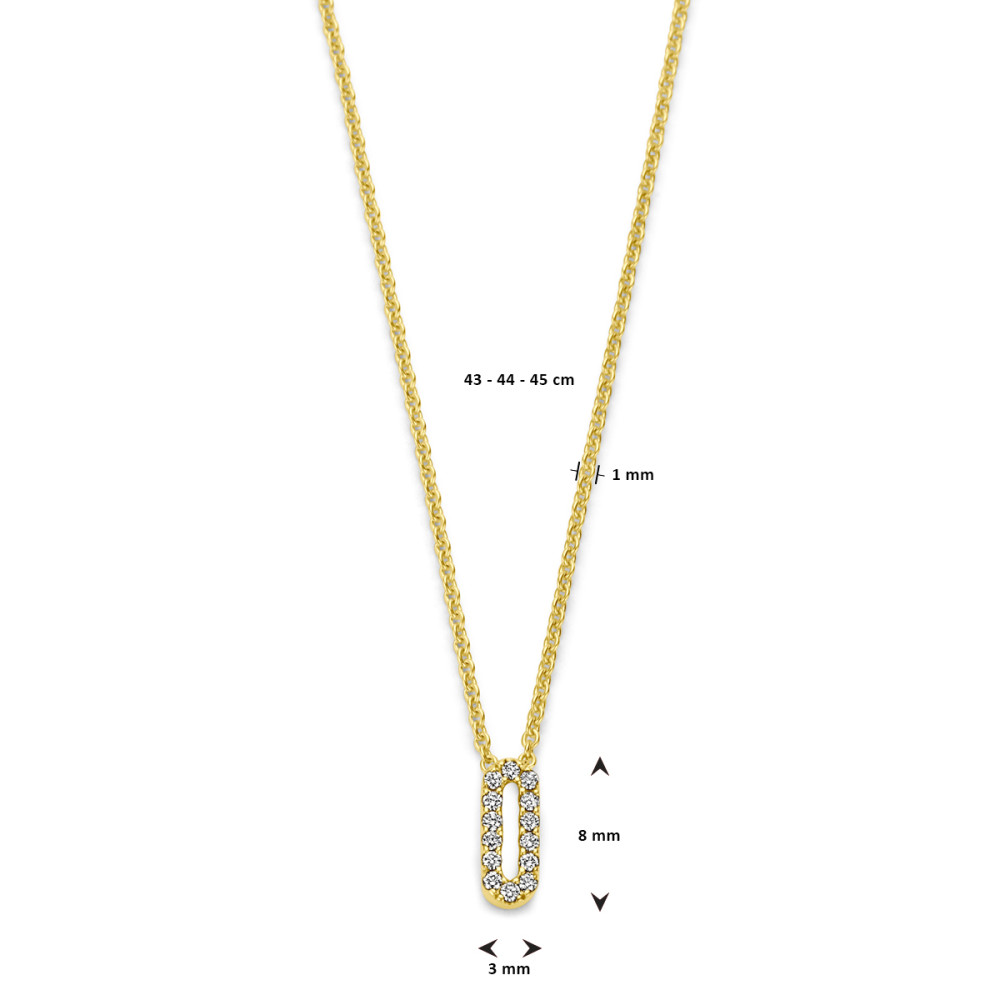 Ovaal 1 mm ketting met hanger goud diamant - Lengte verstelbaar 43-45 cm