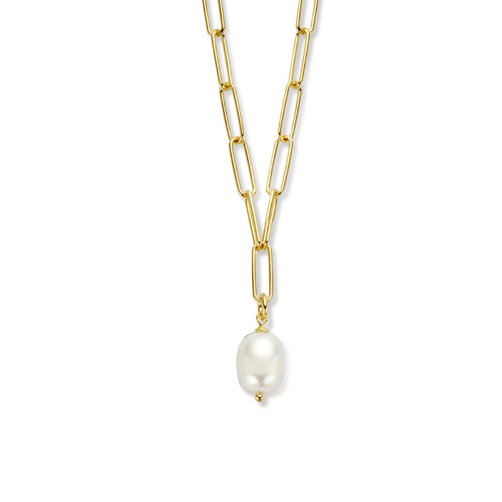 ovale-ketting-3-5-mm-met-zoetwaterparel-gold-plated-paperclip-lengte-44-cm