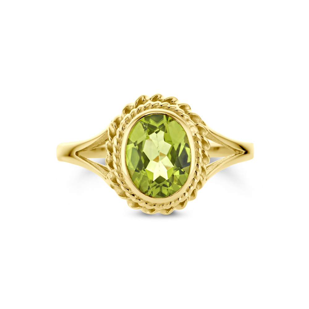 ovale-ring-groene-peridoot-en-14-karaat-gouden-bewerkte-rand-11-5-mm-breedte