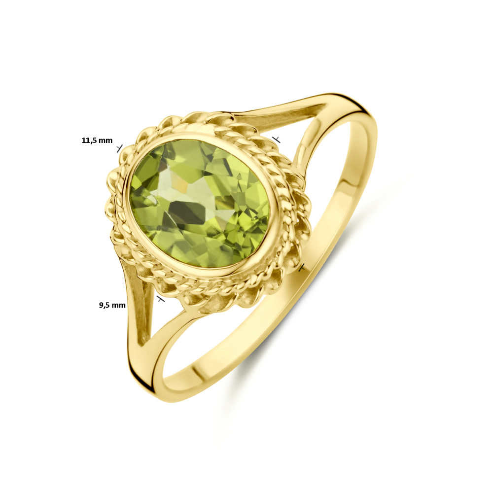 ovale-ring-groene-peridoot-en-14-karaat-gouden-bewerkte-rand-11-5-mm-breedte