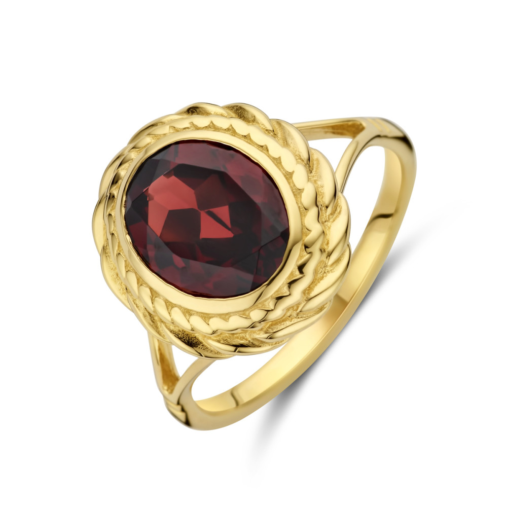 ovale-rode-granaat-ring-14-karaat-goud-en-gedraaide-rand-15-mm-breedte