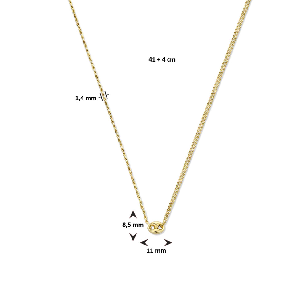ovale-schakelcollier-goud-op-zilver-met-koffieboontje-lengte-verstelbaar-41-45-cm