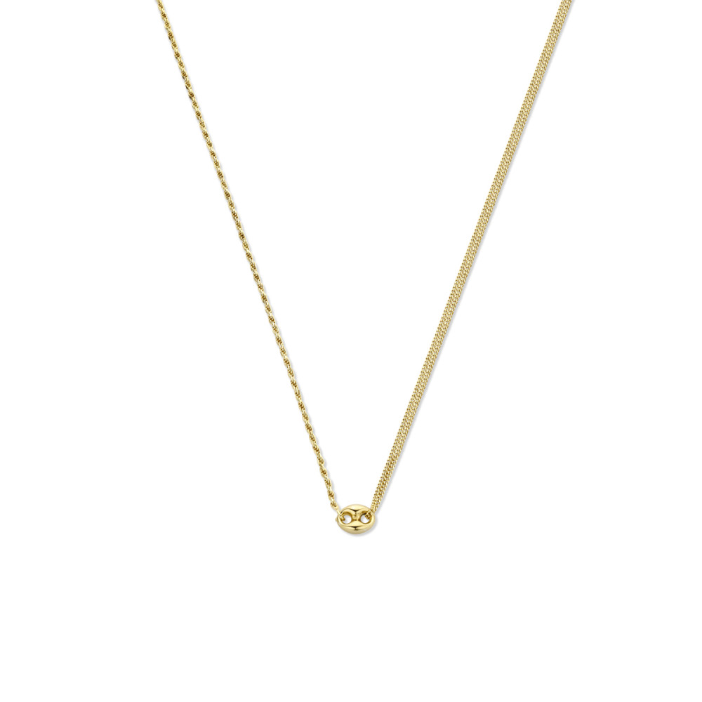 ovale-schakelcollier-goud-op-zilver-met-koffieboontje-lengte-verstelbaar-41-45-cm