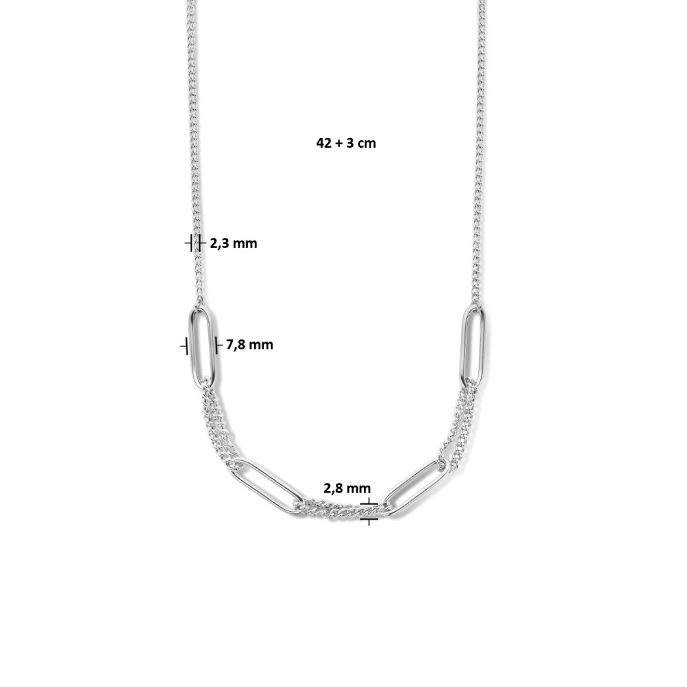 paperclip-en-gourmet-schakelketting-7-8-mm-zilveren-ketting-gerhodineerd-lengte-verstelbaar-42-45-cm
