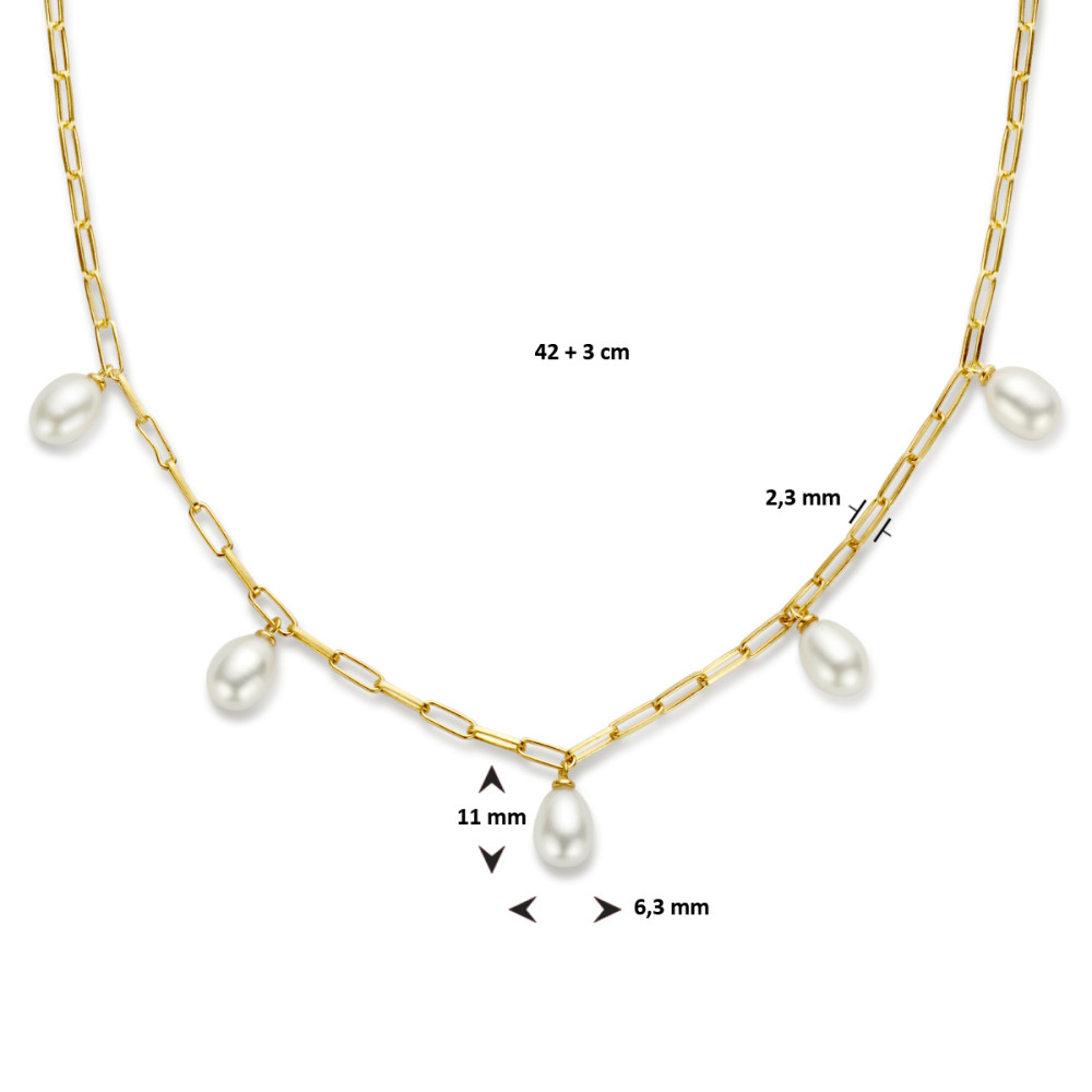 paperclip-parelcollier-2-3-mm-ketting-met-hanger-goud-op-zilver-lengte-verstelbaar-42-45-cm