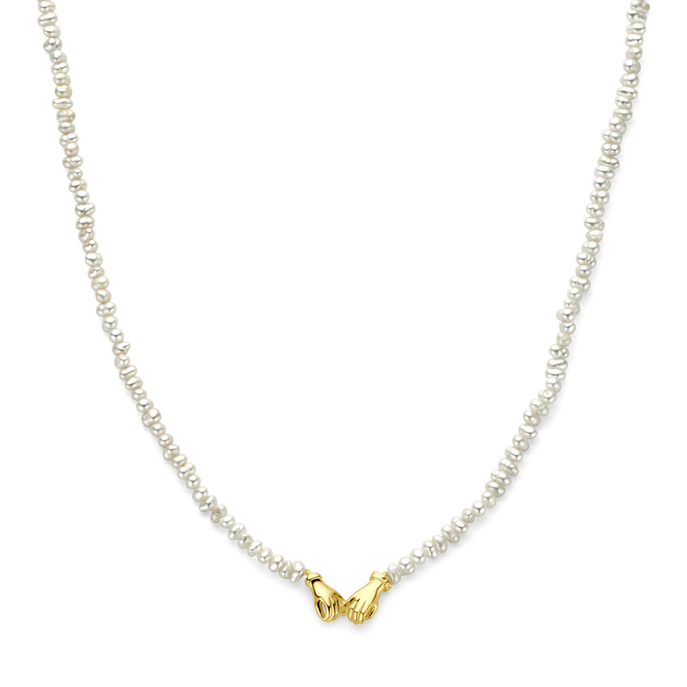 parel-ketting-goudkleurige-verbonden-handen-hanger-breedte-3-mm-lengte-40-45-cm