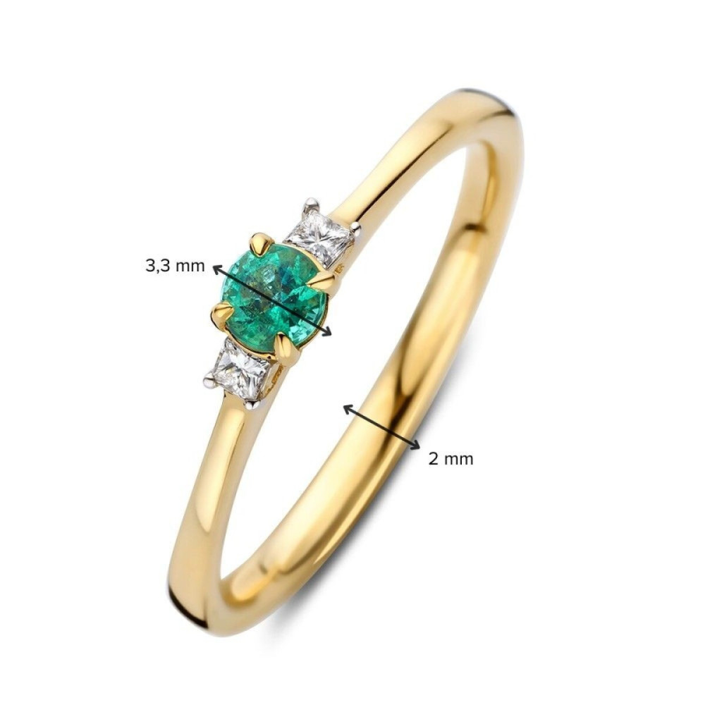 ring-groen-smaragd-0-18-crt-transparante-diamant-0-07-crt-14-karaat-goud-glanzend-3-2-mm-breedte