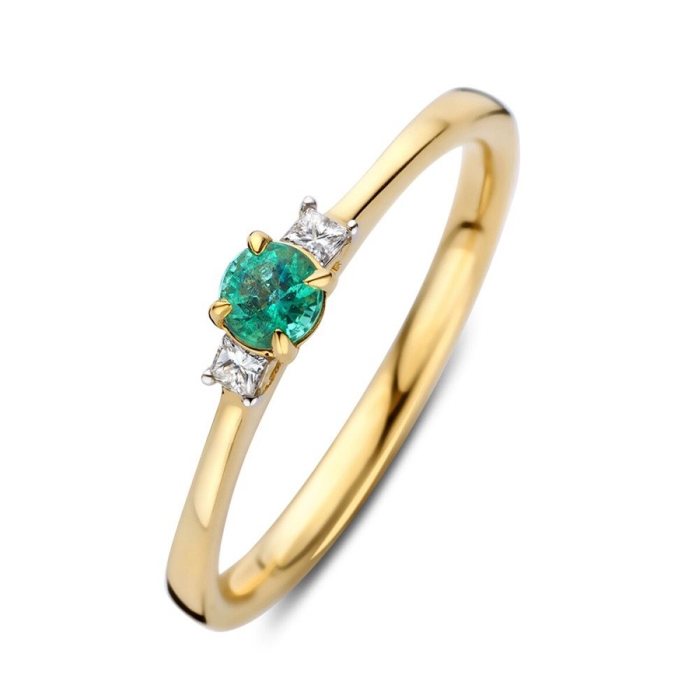 ring-groen-smaragd-0-18-crt-transparante-diamant-0-07-crt-14-karaat-goud-glanzend-3-2-mm-breedte