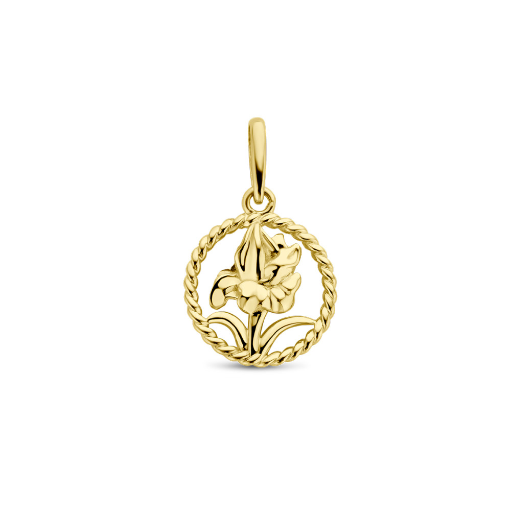 ronde-gouden-geboortebloem-hanger-10-mm-breed-hoogte-17-mm/maand-augustus
