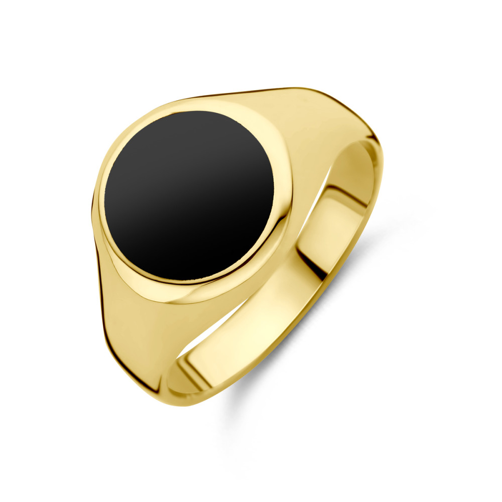 ronde-zegelring-14-karaat-goud-zwarte-onyx-glanzend-11-mm-breedte