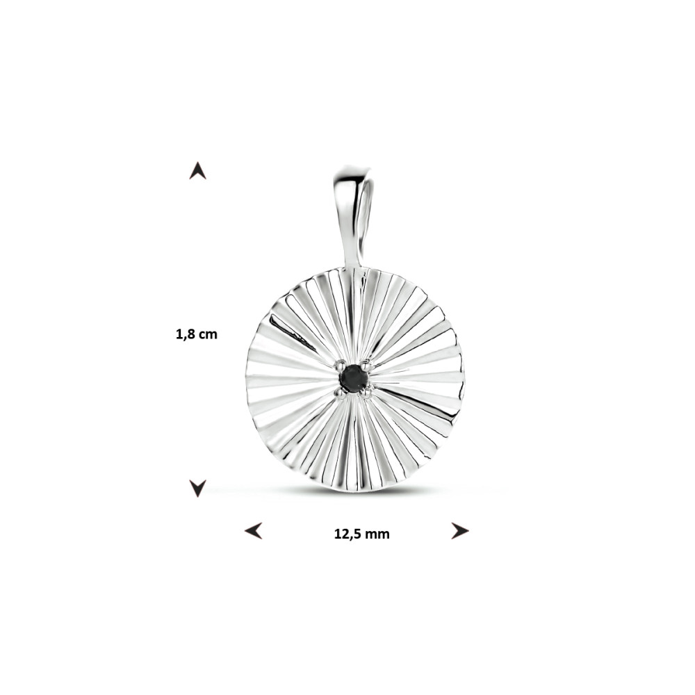 ronde-zilveren-hanger-met-zwarte-zirkonia-en-gestreept-patroon-hoogte-18-mm