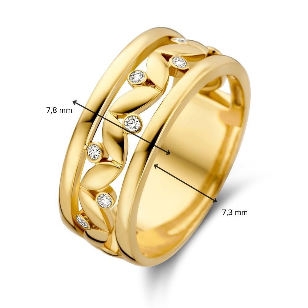 schakelring-van-14-karaat-goud-met-bladeren-motief-en-0-09-crt-diamant