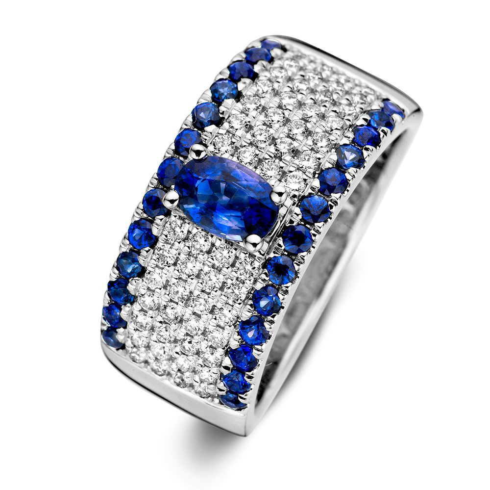 witgouden-pave-ring-met-ovale-blauwe-saffier-en-diamanten