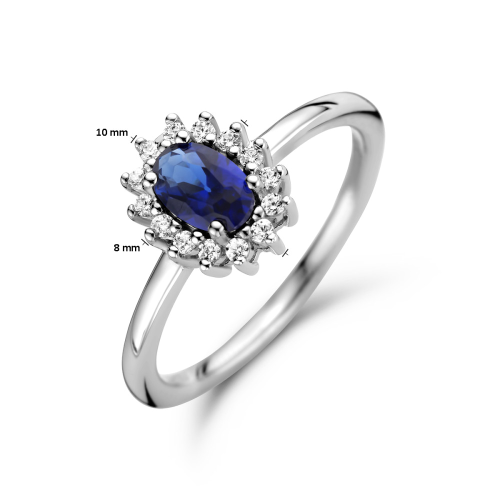 zilveren-halo-ring-met-blauwe-synthetische-saffier-en-zirkonia