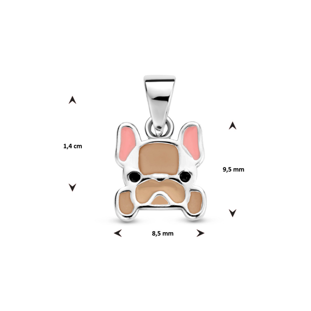 zilveren-honden-hanger-met-witte-bruine-zwarte-en-roze-emaille-8-5-mm-beed-hoogte-15-mm