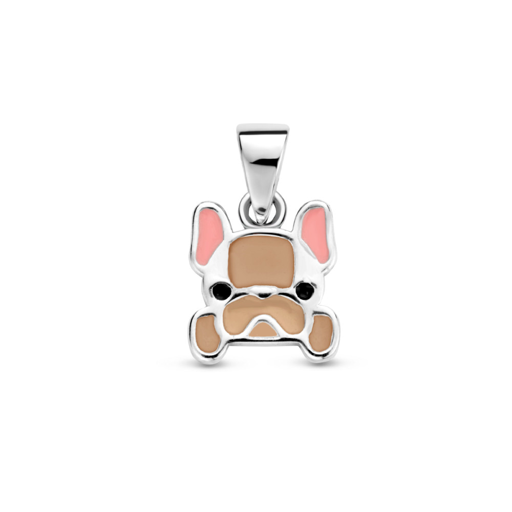zilveren-honden-hanger-met-witte-bruine-zwarte-en-roze-emaille-8-5-mm-beed-hoogte-15-mm