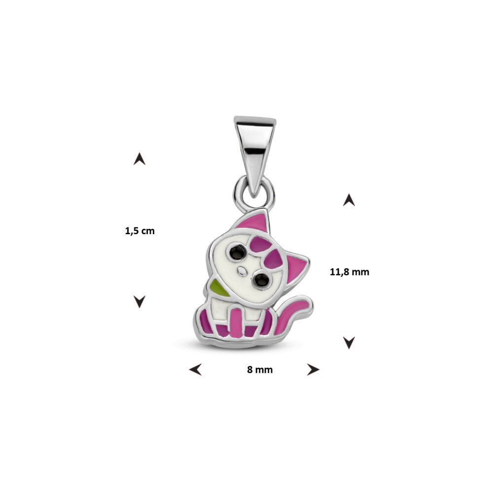 zilveren-kat-hanger-met-witte-groene-en-roze-emaille-8-mm-beed-hoogte-15-mm