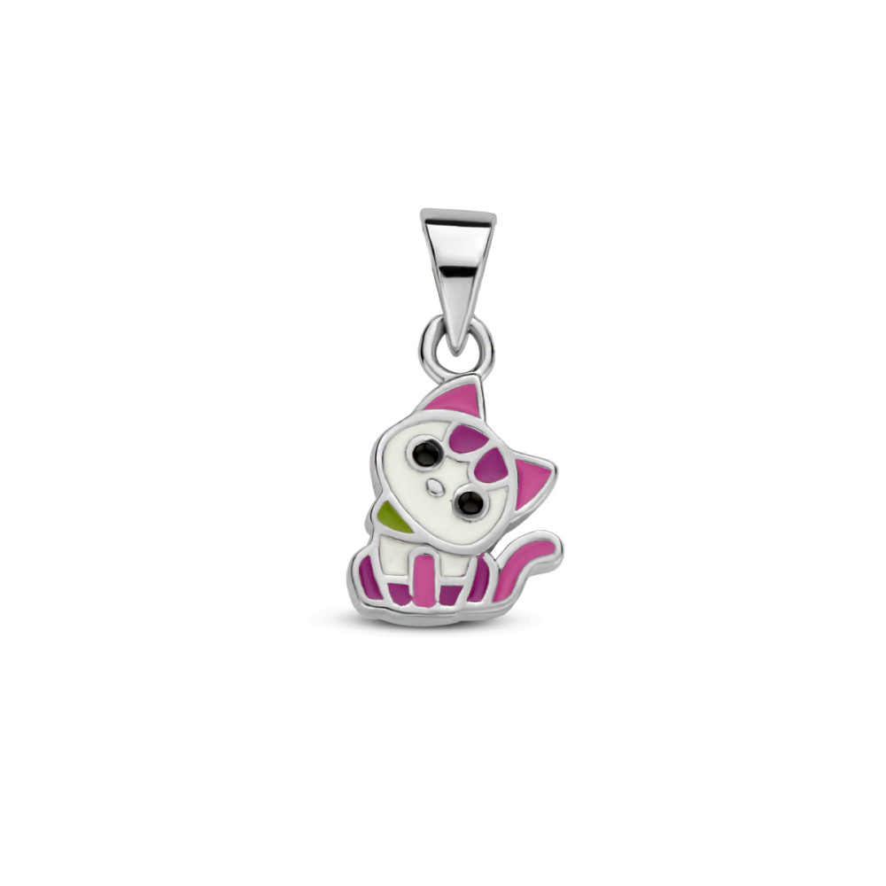 zilveren-kat-hanger-met-witte-groene-en-roze-emaille-8-mm-beed-hoogte-15-mm