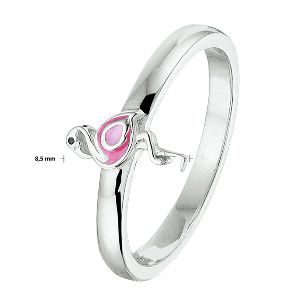 zilveren-kinderring-met-roze-flamingo