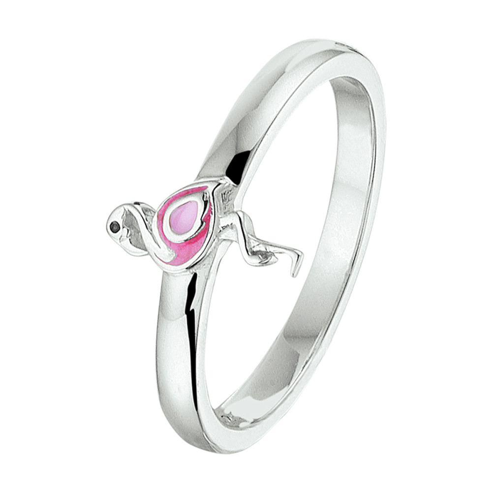 zilveren-kinderring-met-roze-flamingo
