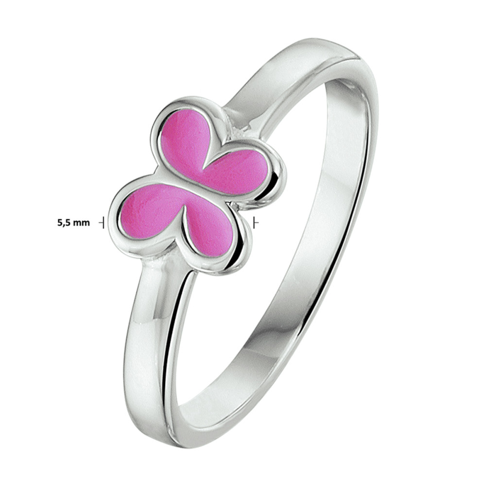 zilveren-kinderring-met-roze-geemailleerde-vlinder