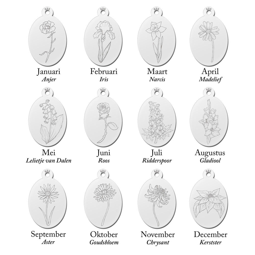 zilveren-ovale-geboortebloem-hanger-12-mm-breed-hoogte-16-mm