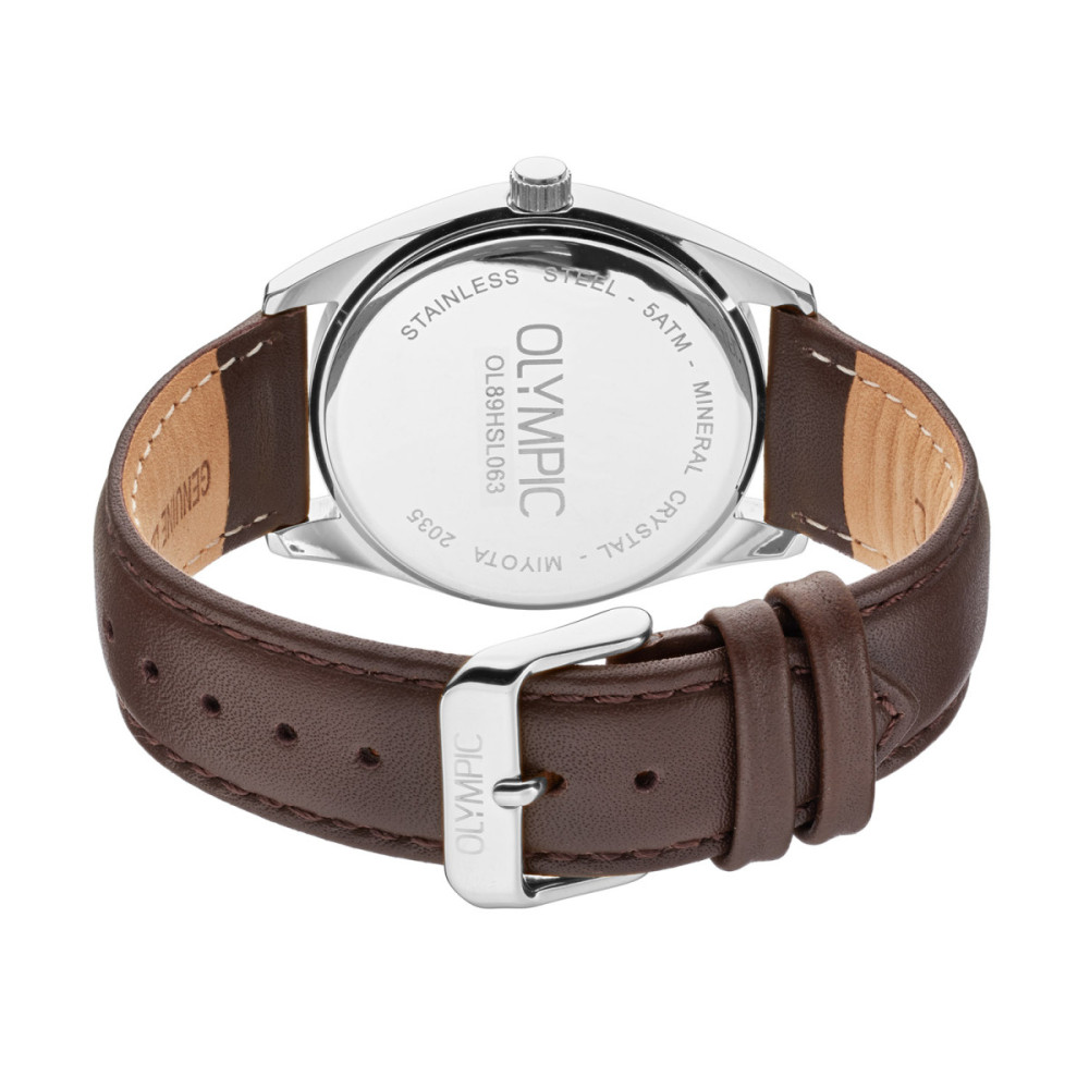 olympic-marcel-ol89hsl063-herenhorloge-zilverkleurige-kast-blauwe-wijzerplaat-bruin-leer-o-38-mm