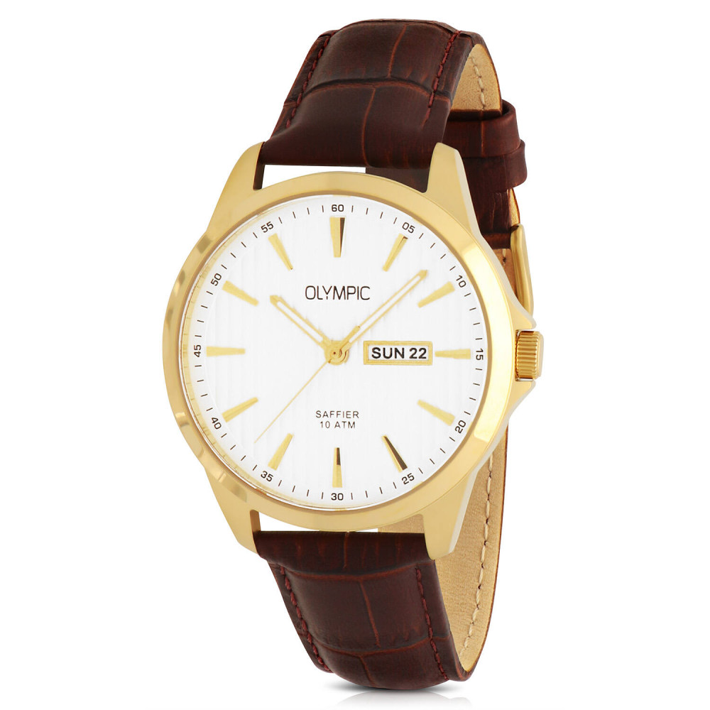 olympic-ol26hdl066-klassiek-herenhorloge-met-bruine-lederen-band-en-goudkleurige-bezel-diameter-41-mm