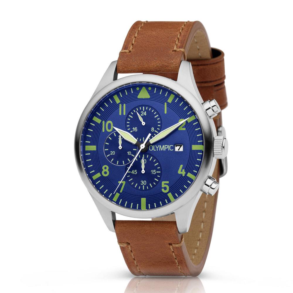 olympic-rally-ol89hsl056-sportief-herenhorloge-met-blauwe-wijzerplaat-en-bruine-leren-band-diameter-44-mm