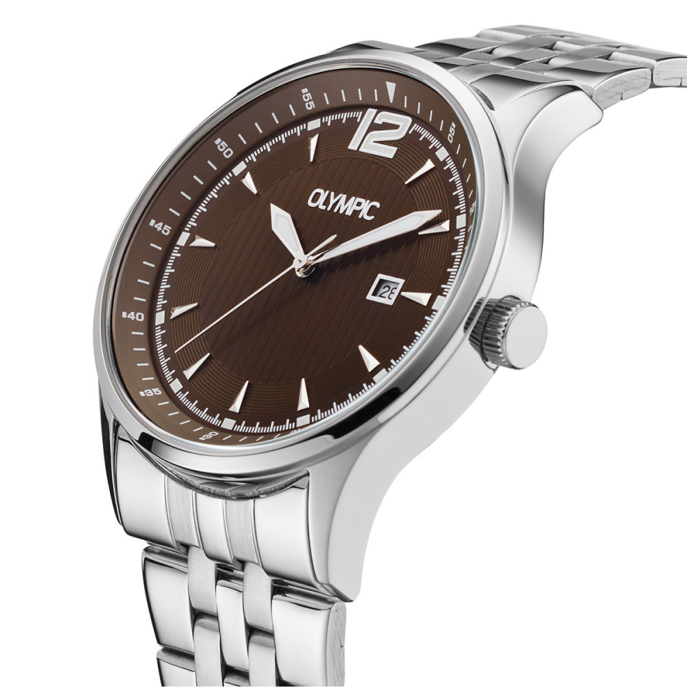 olympic-senne-ol75hss010-horloge-bruine-wijzerplaat-zilverkleurige-schakels-o-43-mm