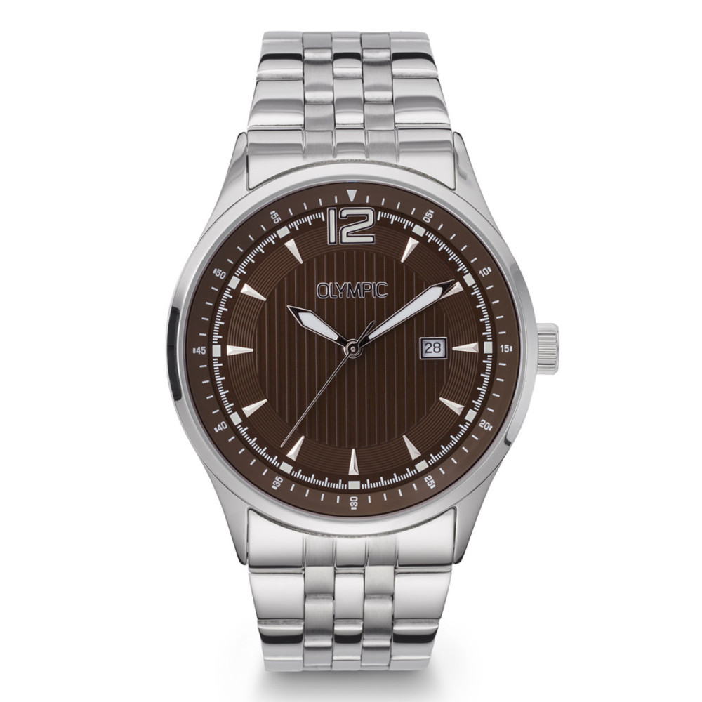 olympic-senne-ol75hss010-horloge-bruine-wijzerplaat-zilverkleurige-schakels-o-43-mm