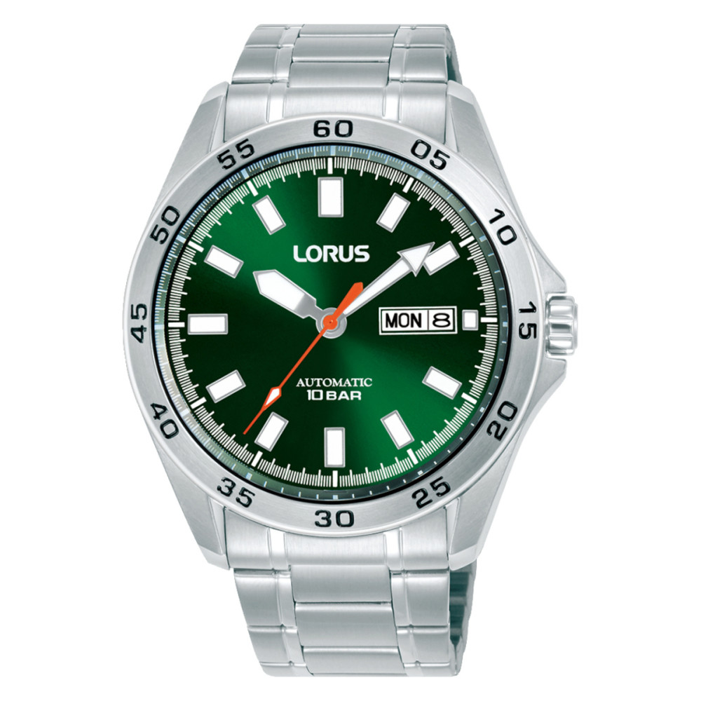 lorus-rl423cx9-groen-automatisch-herenhorloge-met-zilverkleurige-schakelband-dag-en-datum-functie-o-43-mm