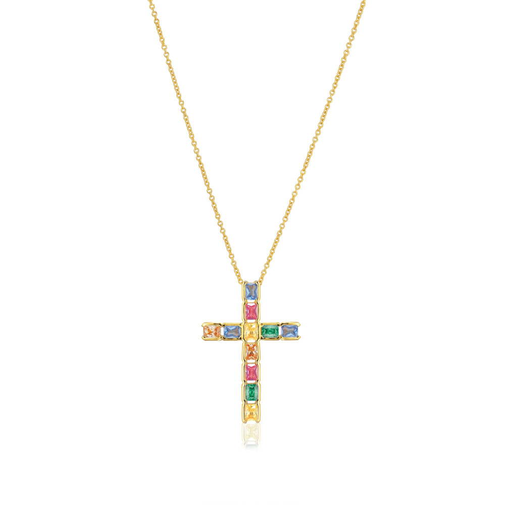 sif-jakobs-roccanova-sj-n2396-xcz-yg-ketting-met-hanger-gold-plated-zirkonia-kruis-24-mm-breedte-lengte-45-cm