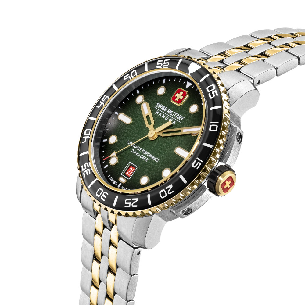 swiss-military-hanowa-black-marlin-smwgh0001761-duikhorloge-staal-goud-en-zilverkleurig-groen-zwart-44-mm
