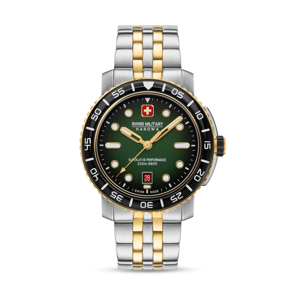 swiss-military-hanowa-black-marlin-smwgh0001761-duikhorloge-staal-goud-en-zilverkleurig-groen-zwart-44-mm