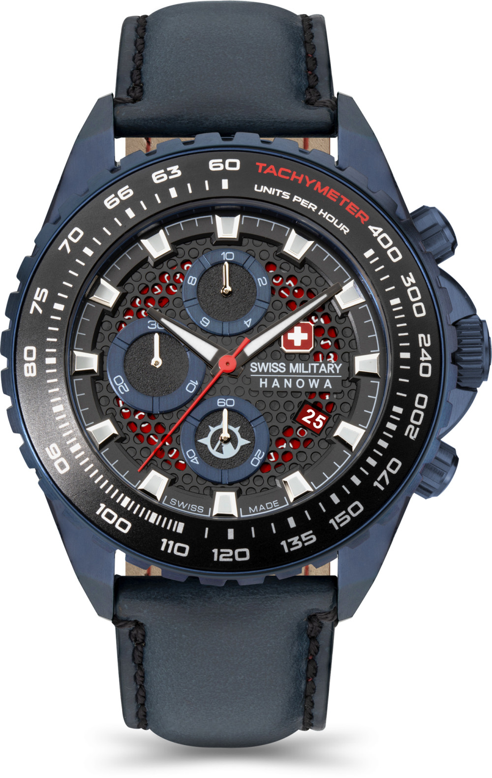 swiss-military-hanowa-iguana-smwgc2102291-chronograaf-horloge-staal-leder-zwart-blauw-rood-44-mm