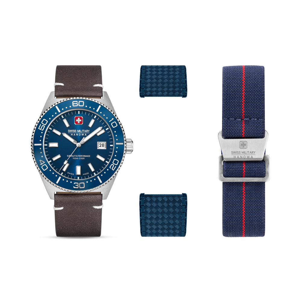 swiss-military-hanowa-nomad-smwgb0004902-set-herenhorloge-staal-zilverkleurig-met-3-verschillende-banden-43-mm