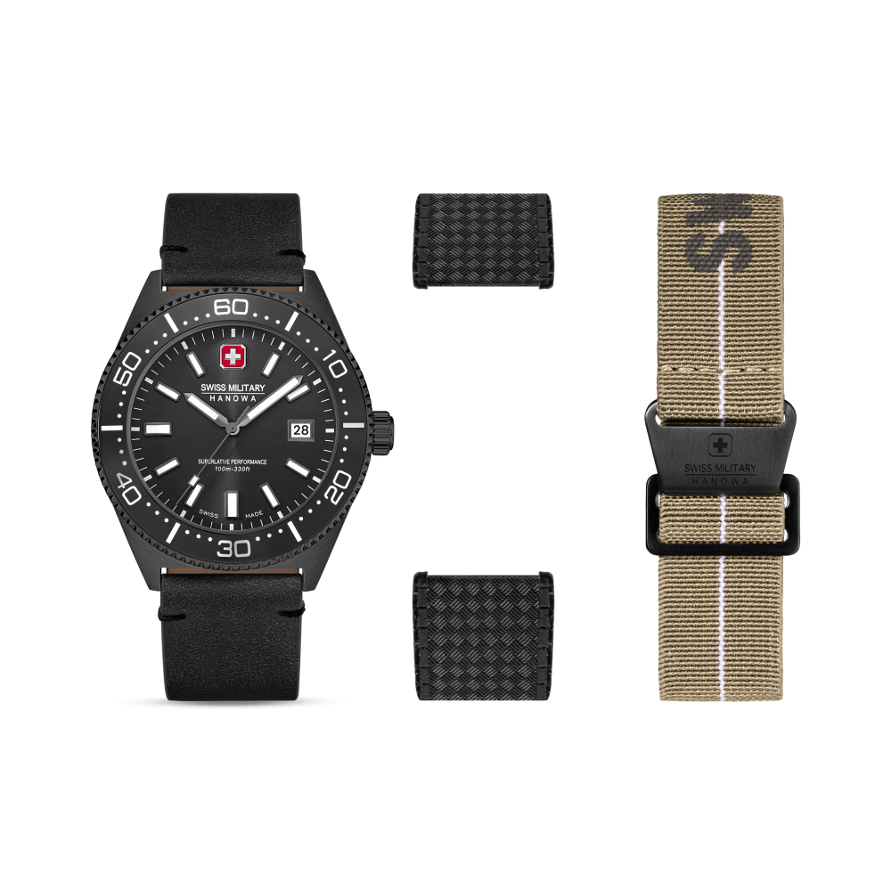 swiss-military-hanowa-nomad-smwgb0004940-set-horloge-staal-met-drie-horlogebanden-zwart-grijs-bruin-43-mm