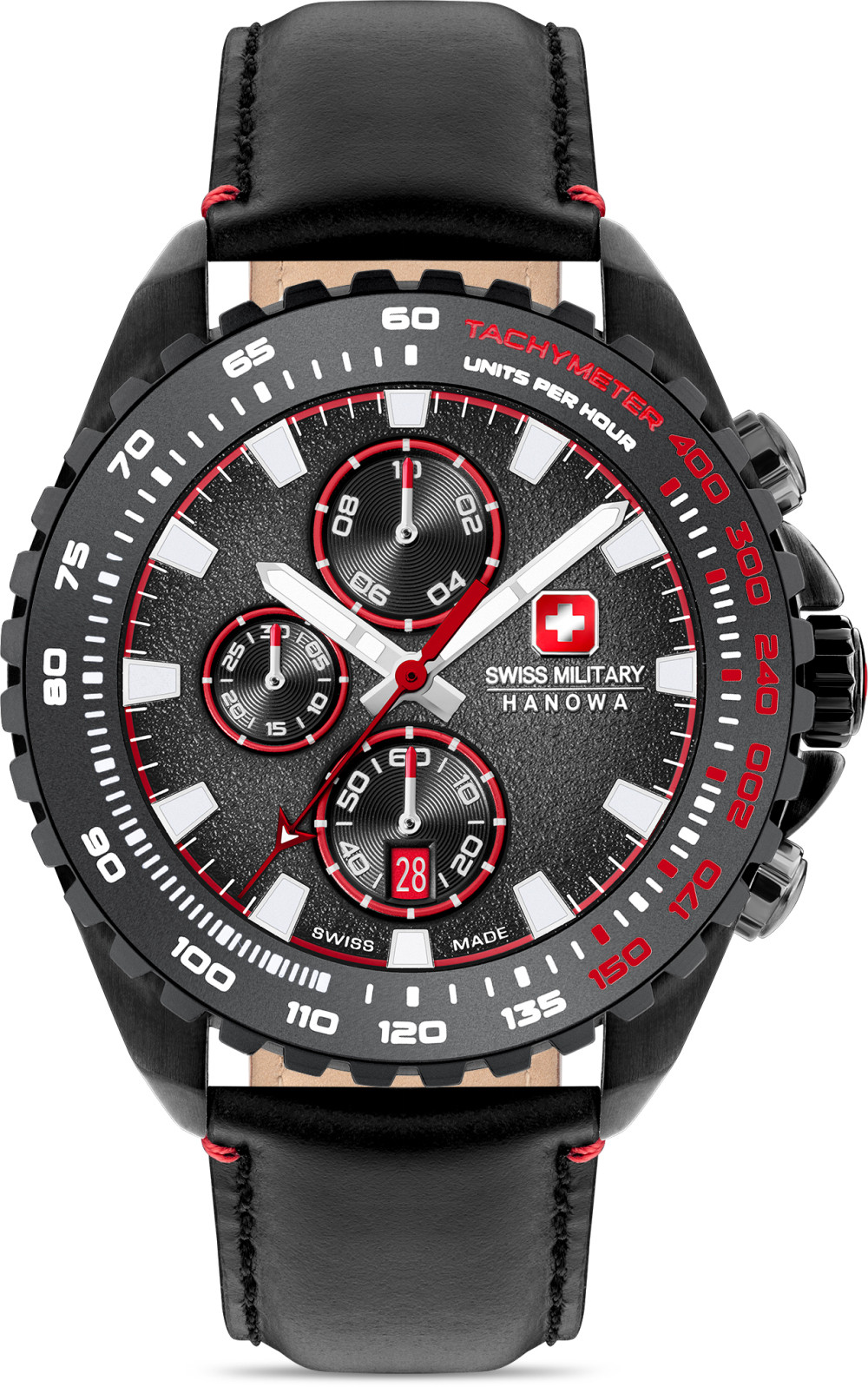 swiss-military-hanowa-stone-marten-smwgc0001832-chronograaf-horloge-staal-leder-zwart-rood-45-mm