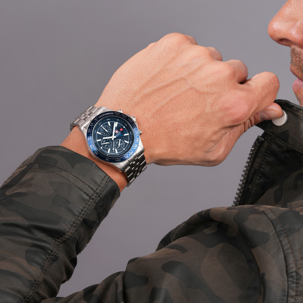 swiss-military-hanowa-watchman-smwgi0003403-chronograaf-horloge-staal-zilverkleurig-blauw-43-mm