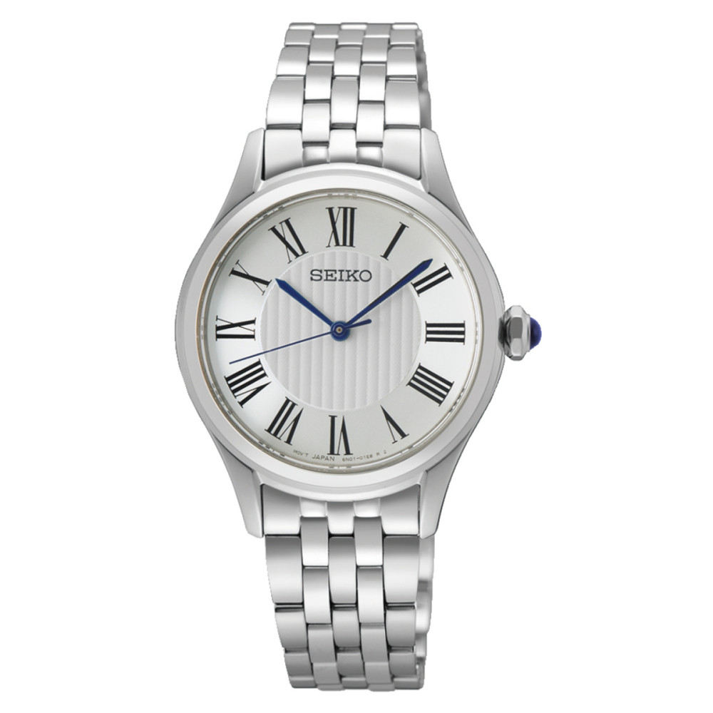 seiko-sur609p1-zilverkleurig-dameshorloge-met-romeinse-cijfers-en-blauwe-wijzers-o-30-mm