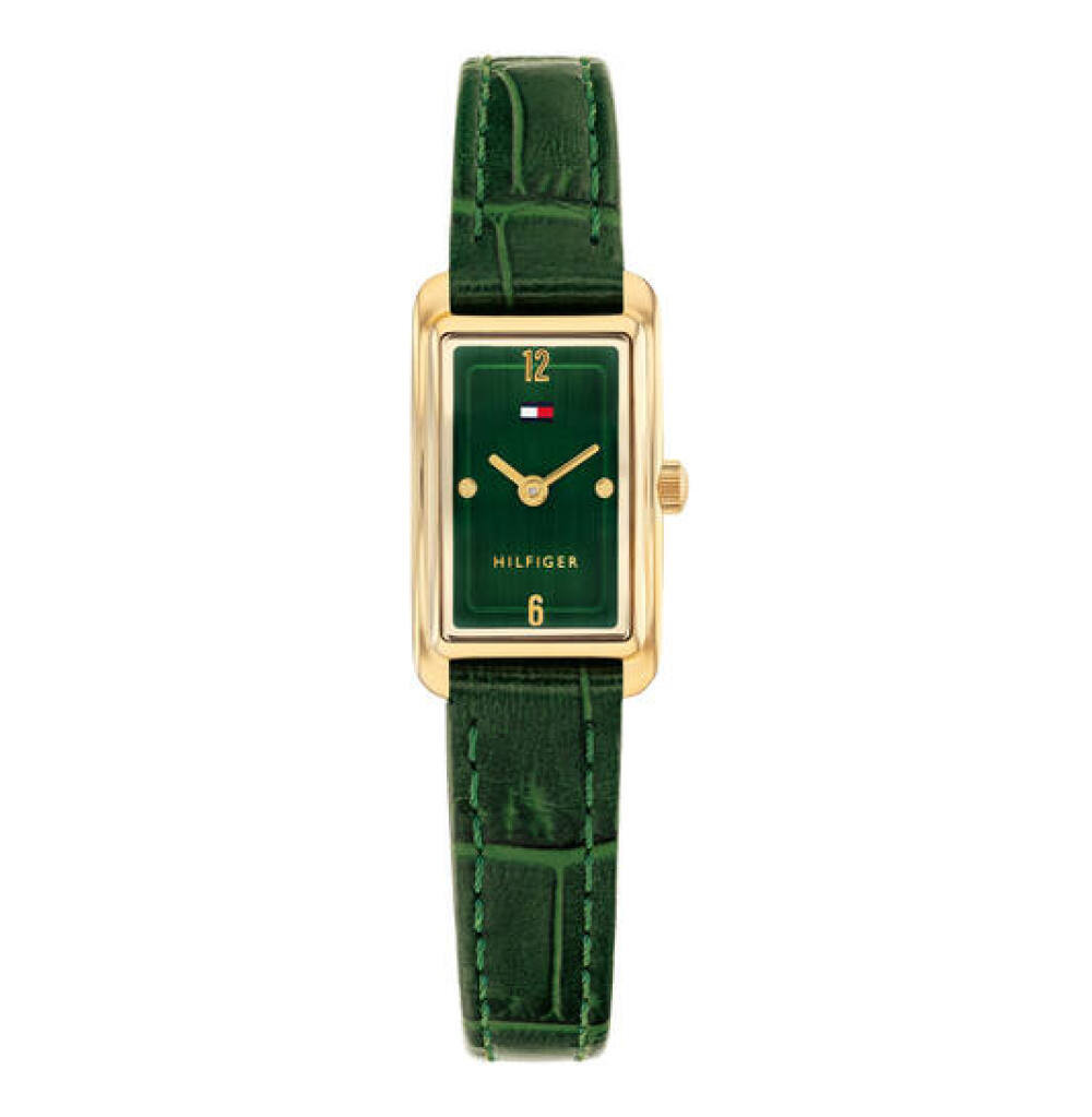 tommy-hilfiger-madison-th1782850-goudkleurig-dameshorloge-met-groene-leren-band-en-rechthoekige-kast