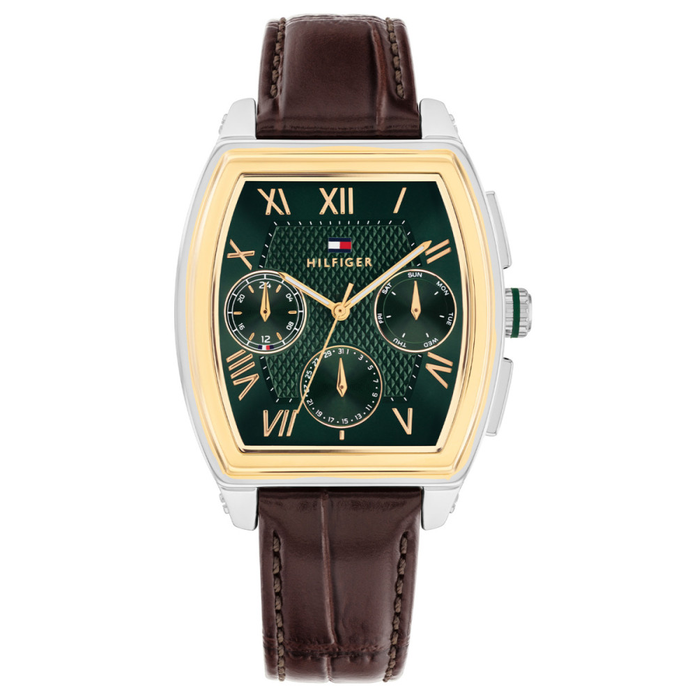 tommy-hilfiger-oxfort-th1710762-quartz-herenhorloge-groen-patroon-bruine-leren-band