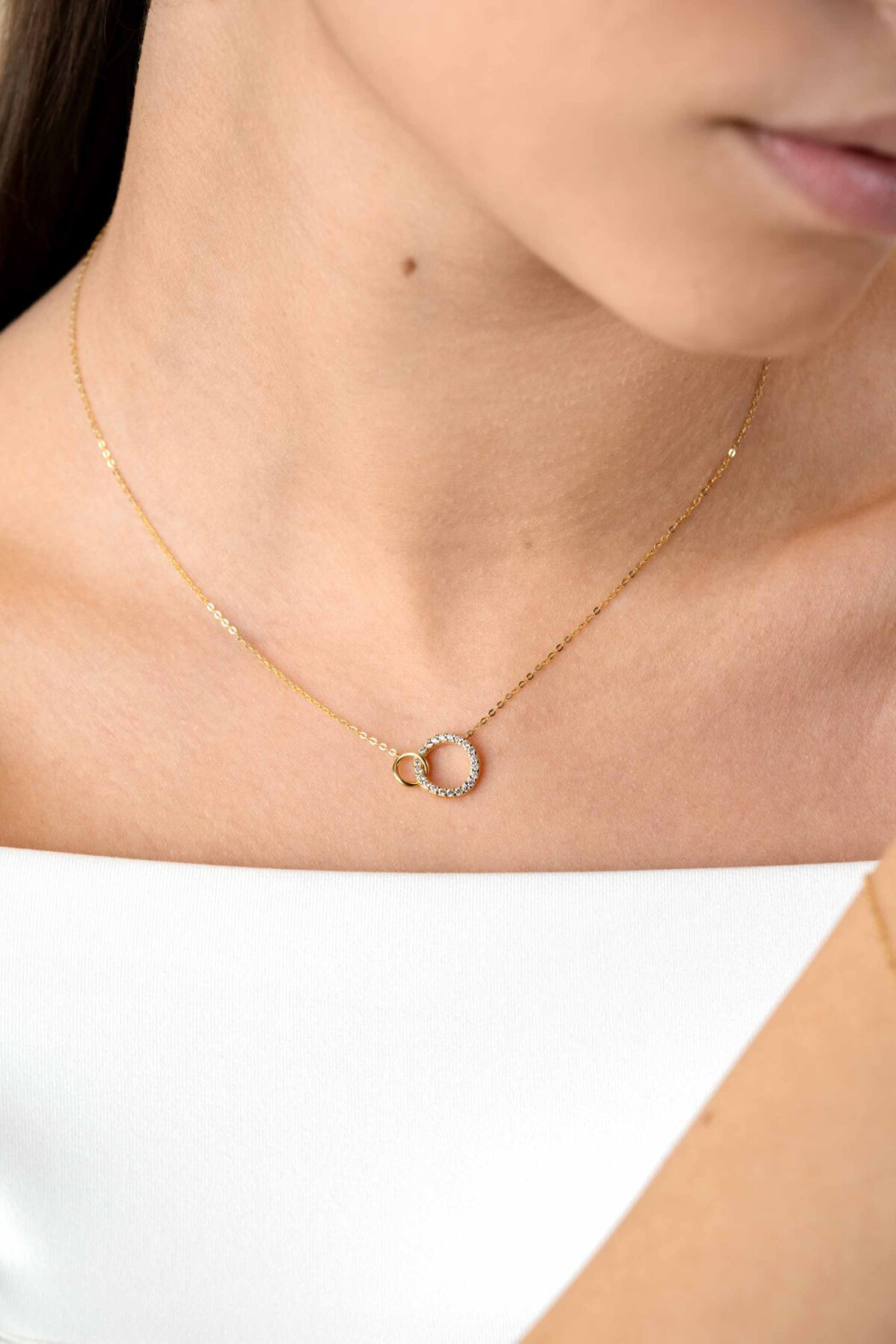 zinzi-zgc460-ketting-gouden-dubbele-cirkel-hanger-briljant-geslepen-zirkonia-11-mm-lengte-40-43-cm