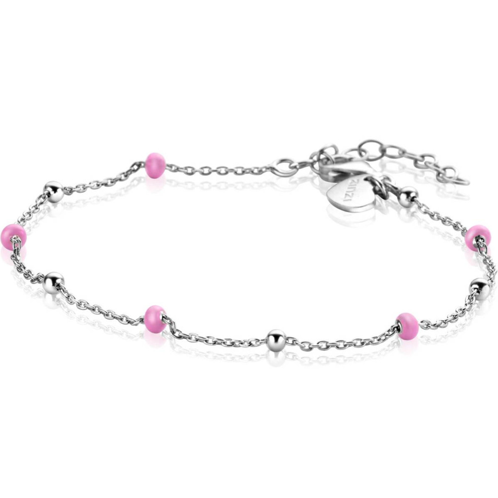 zinzi-zia2510-schakelarmband-zilveren-bolletjes-roze-elementen-3-mm-breedte-lengte-17-19-5-cm