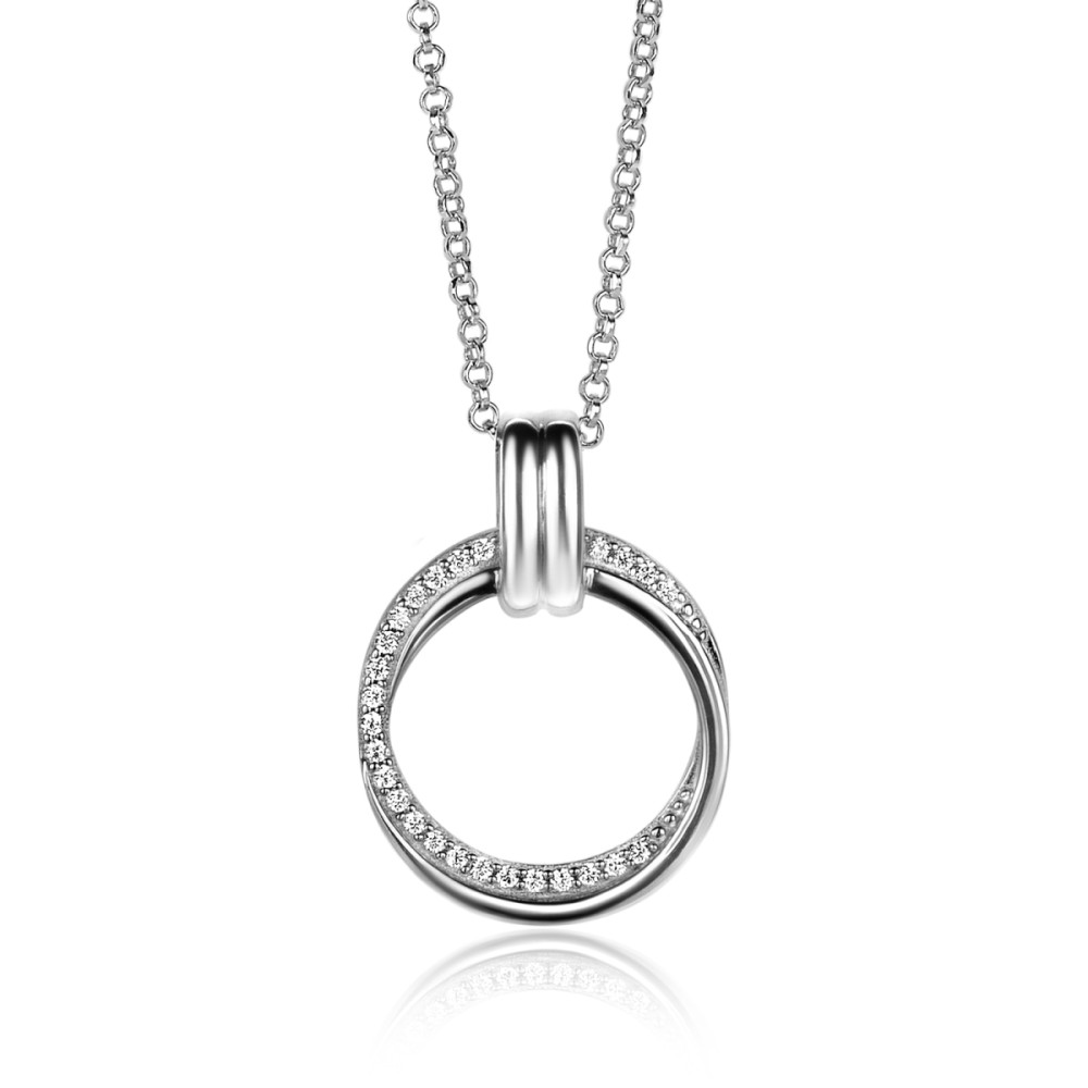 zinzi-zic2266-ketting-met-hanger-dubbele-cirkel-zirkonia-22-mm-breed-lengte-45-cm