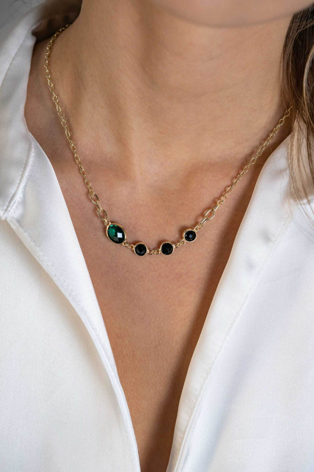 zinzi-zic2389-ketting-goudkleurig-zirkonia-rond-ovaal-groen-zwart-9-3-mm-breedte-lengte-42-45-cm